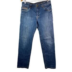 prAna Men's Size 32X34 Medium Wash Straight Leg Blue Denim Jeans